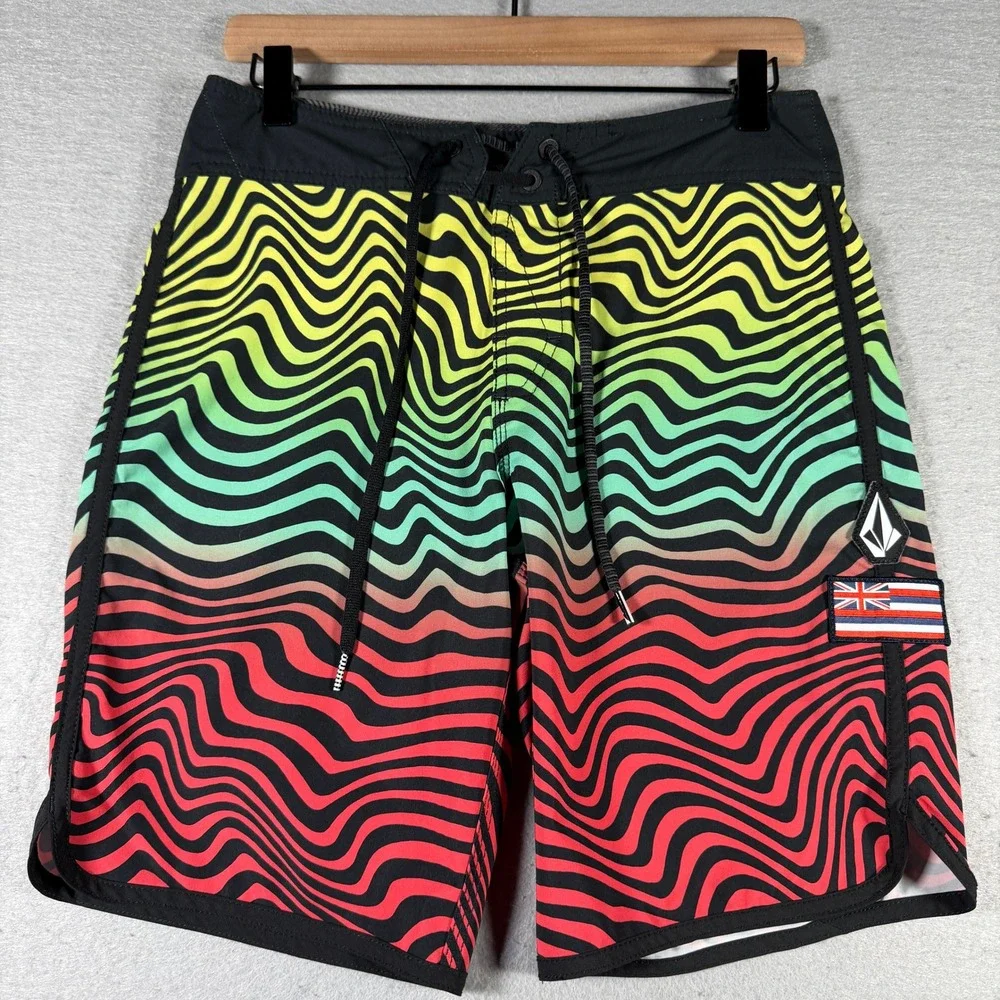 Volcom Mod-Tech Mens 28‎ Board Shorts Wavy Psychedelic Gradient Hawaii A08422H2